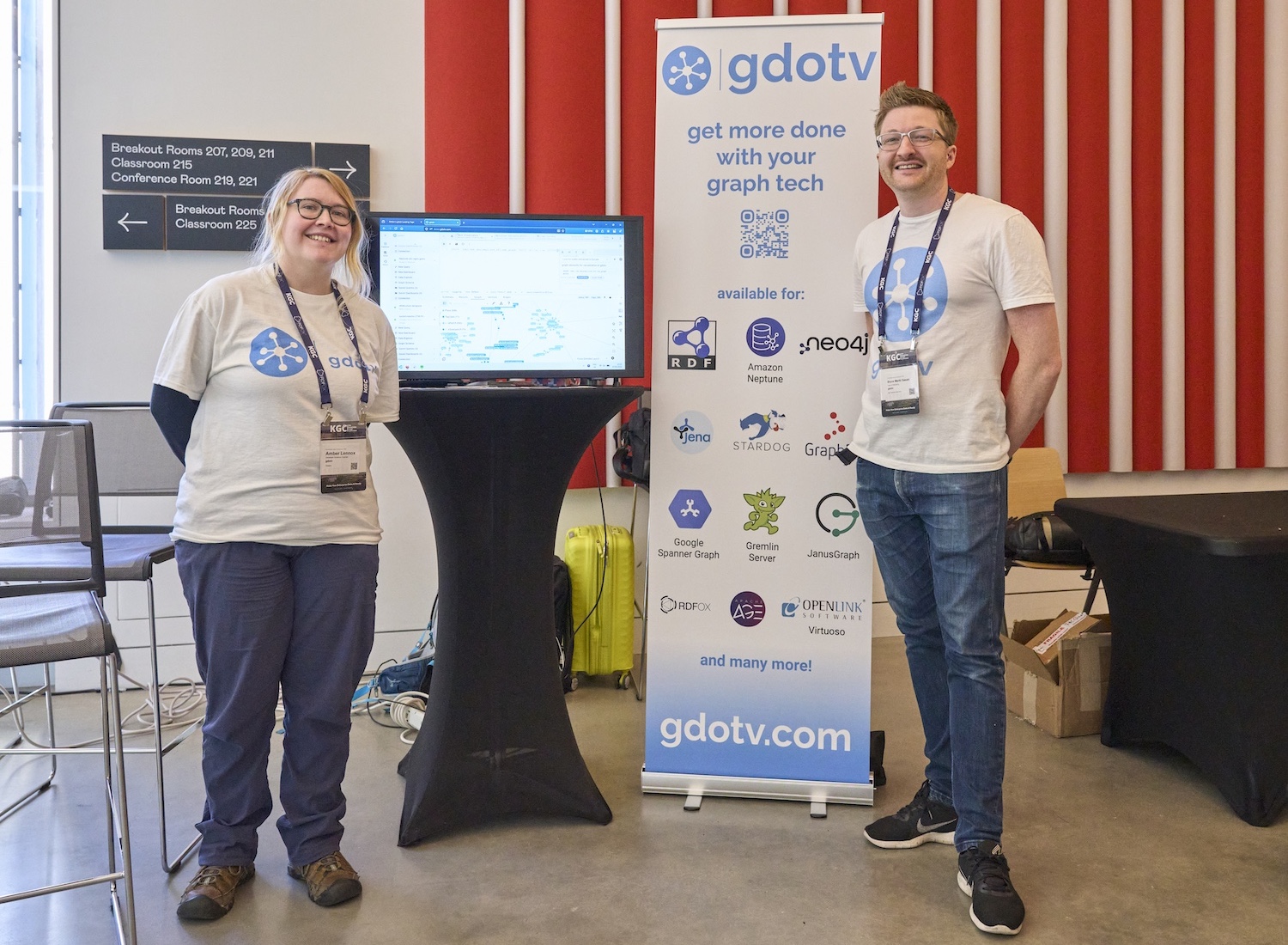 The gdotv team at their sponsor booth at KGC 2026