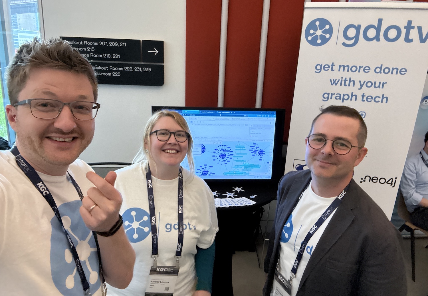 The gdotv team at KGC: Bryce Merkl Sasaki, Amber Lennox, and Christian Miles