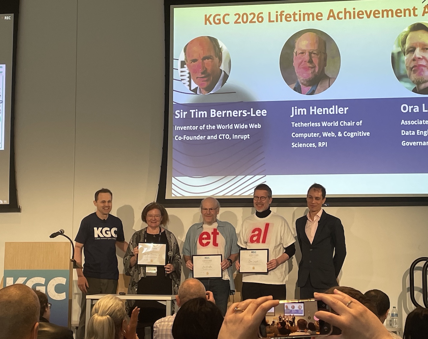 The Knowledge Graph Conference 2026 Lifetime Achievement Award winners: Tim Berners-Lee, Jim Hendler, and Ora Lassila