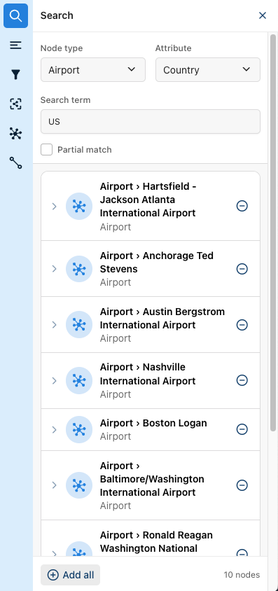 Graph Explorer's search panel is the main way of adding elements to the graph view.