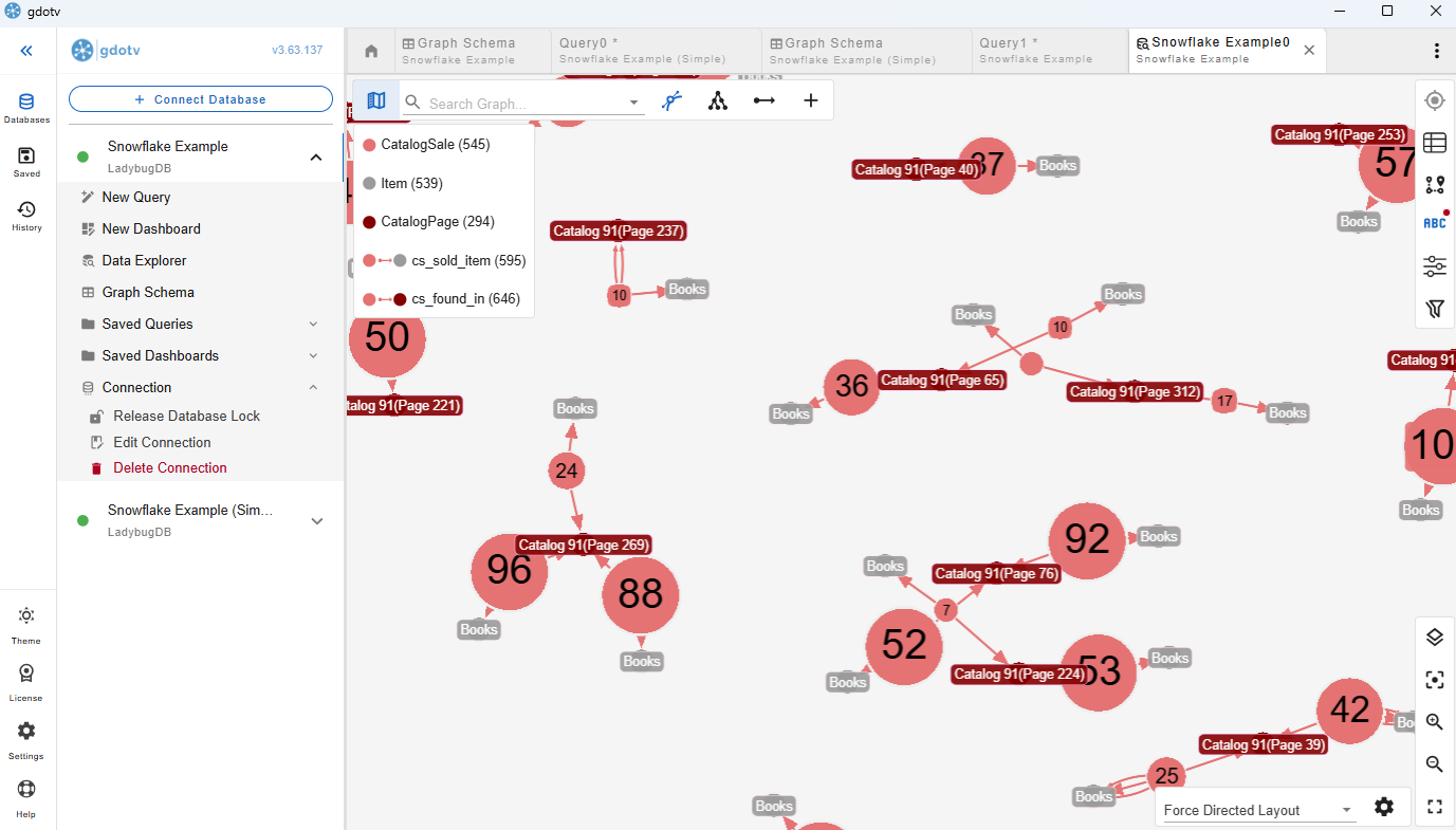 We can see that multiple 'CatalogPage' nodes are from the same Catalog (Catalog 91), but the graph structure doesn't display this relationship directly.