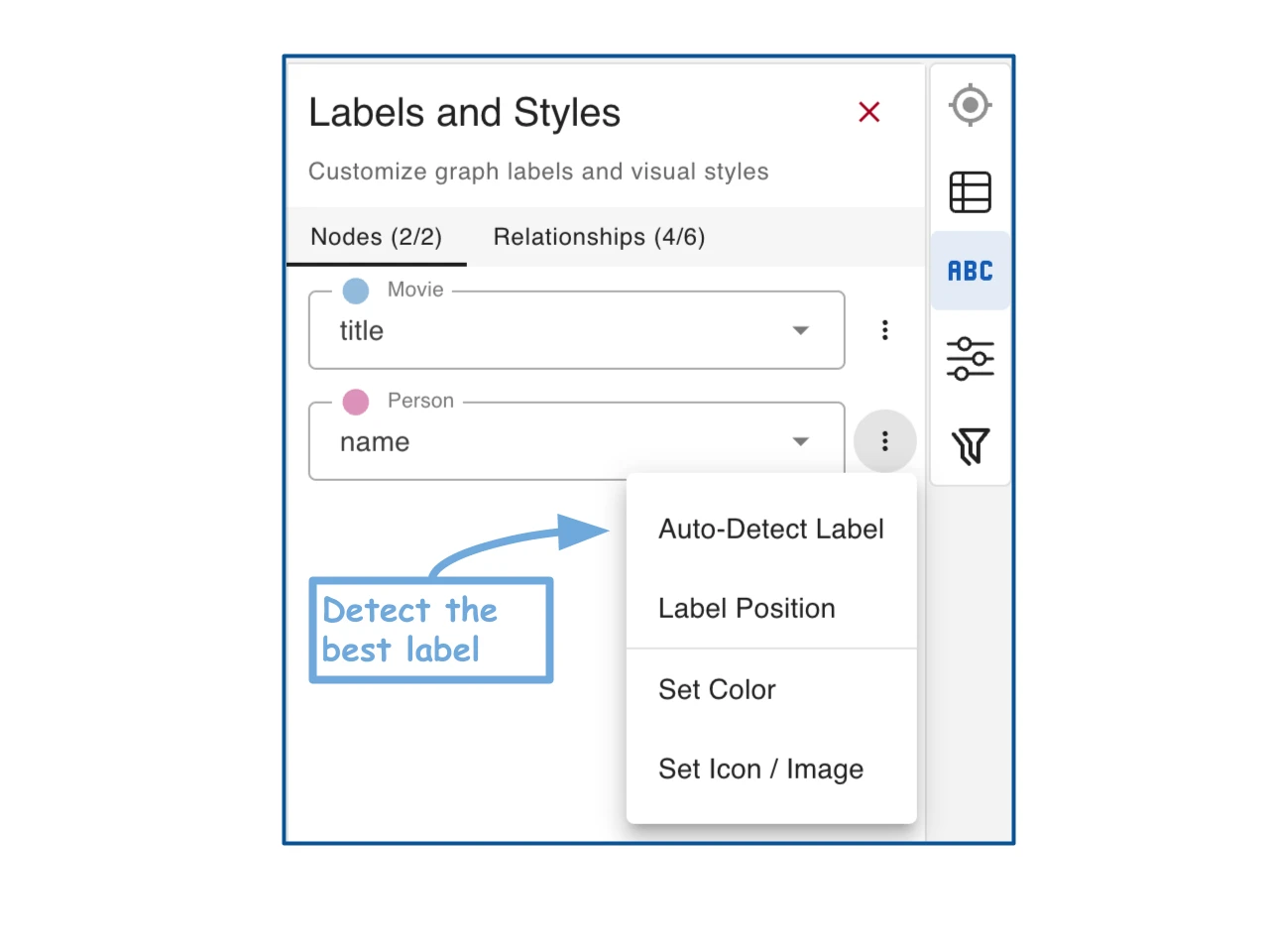 Re-run Auto-Detect Label on a single vertex label from the gdotv Labels and Styles panel