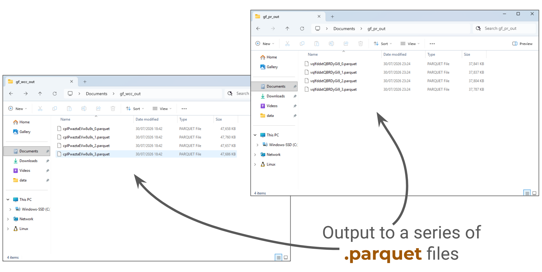 The output data from both the WCC and Pagerank algorithms will be stored as a series of .parquet files.